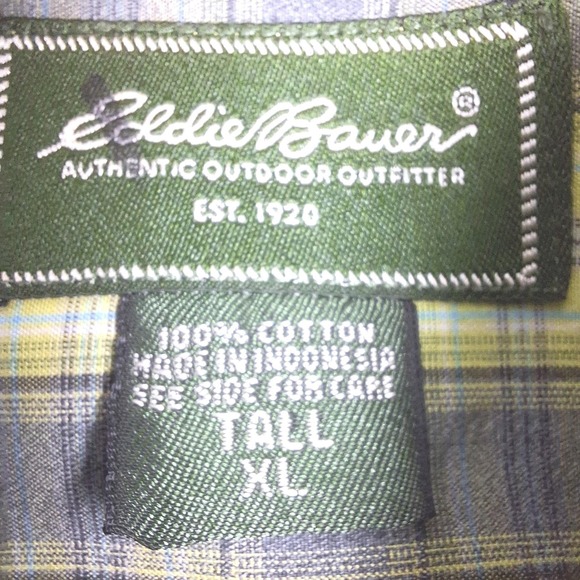 Eddie Bauer Shirt Mens XL Tall Yellow Gray Plaid Button Down 100% Cotton Preppy - Picture 3 of 8